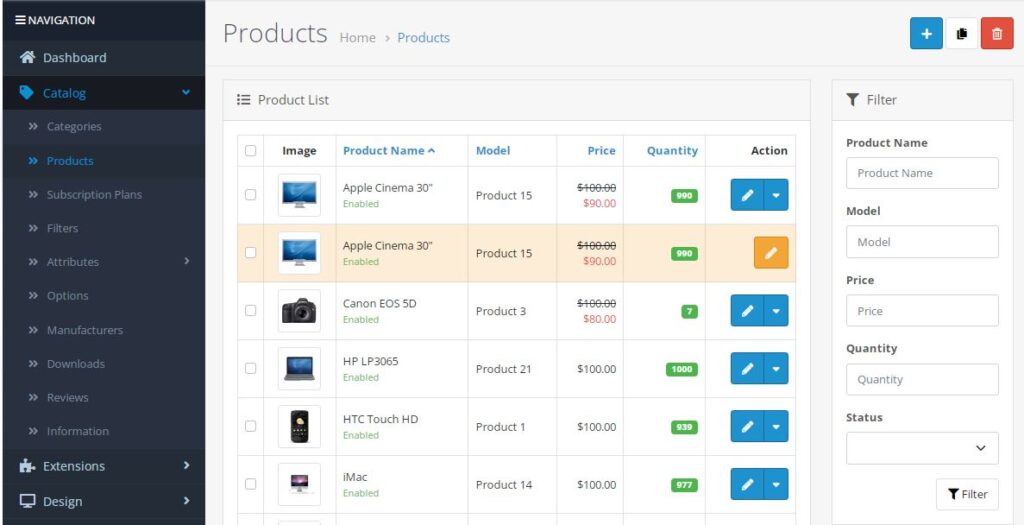 Opencart Products Page Screenshot
